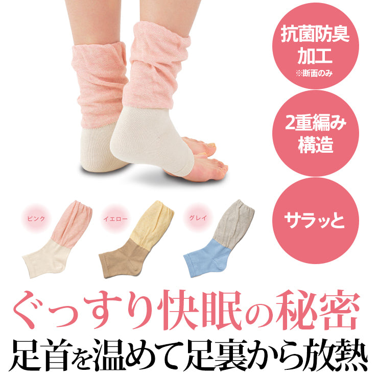 睡眠 グッズ 入眠を助けるおやすみ靴下 眠+(ミンプラス)おやすみ レッグウォーマー 抗菌防臭タイプ 2重編み構造で温かい/レディース(女性用)ピンク/サックス ブルー/イエロー ブラウン くつ下 冷え性 寒がり