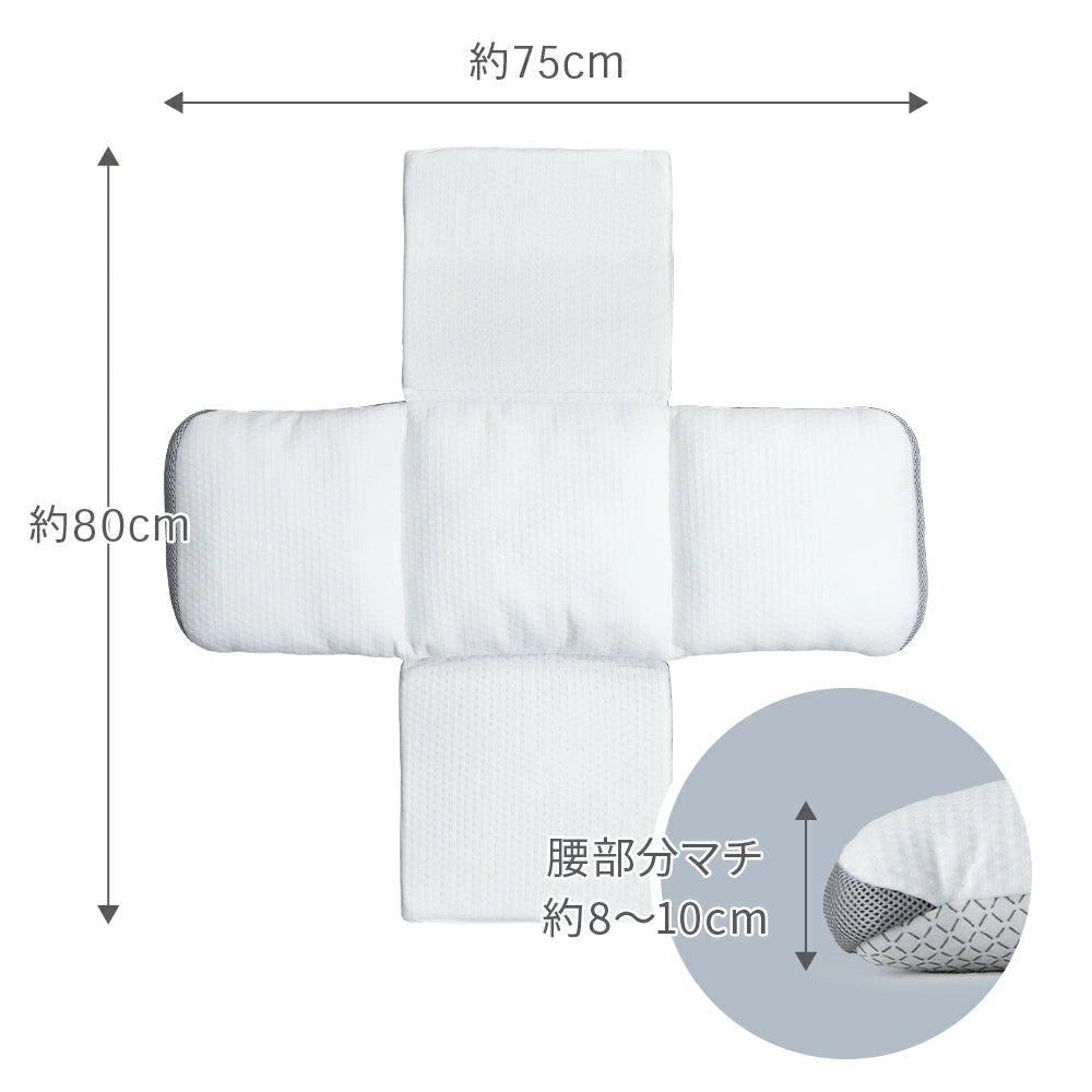 睡眠医療の作業療法士が勧める 腰を支える腰枕 眠＋（ミンプラス)  / 睡眠科学から生まれた自然な高低差で呼吸量をコントロールして寝入りを改善 腰が楽になる 枕  背中を支える 洗える枕 高さ調節可能 ズレない 折りたためる 眠気スッキリ枕  遠赤外線わた使用 ホワイト